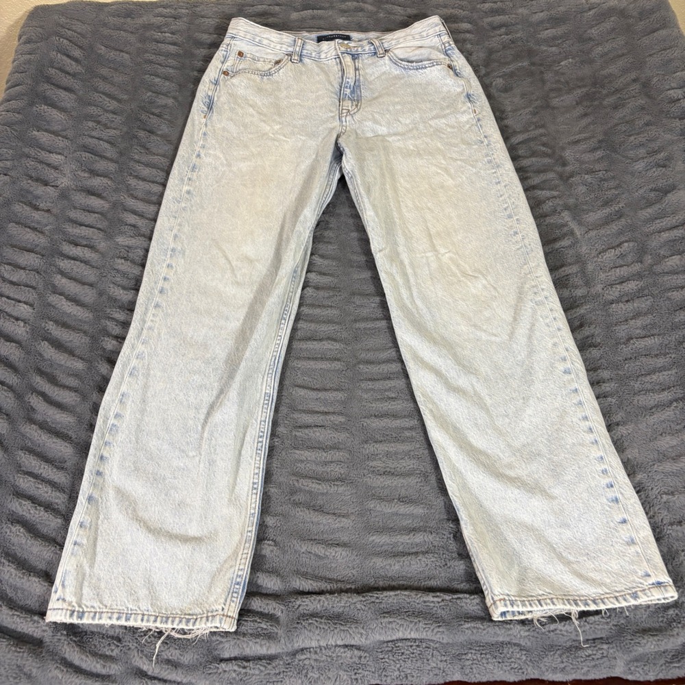 Aeropostale High Rise Baggy Jeans Light Wash Distressed Raw Hem Size 10 Reg
